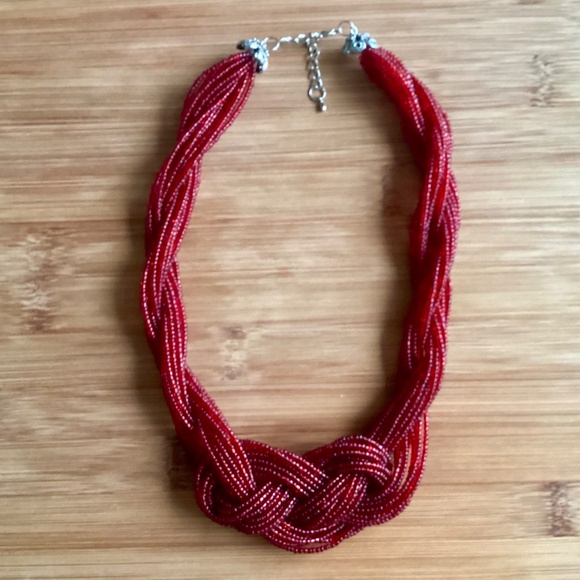 Paparazzi A Standing Ovation - Red Twisted Braided Seed Bead Necklace Holiday - Picture 8 of 11